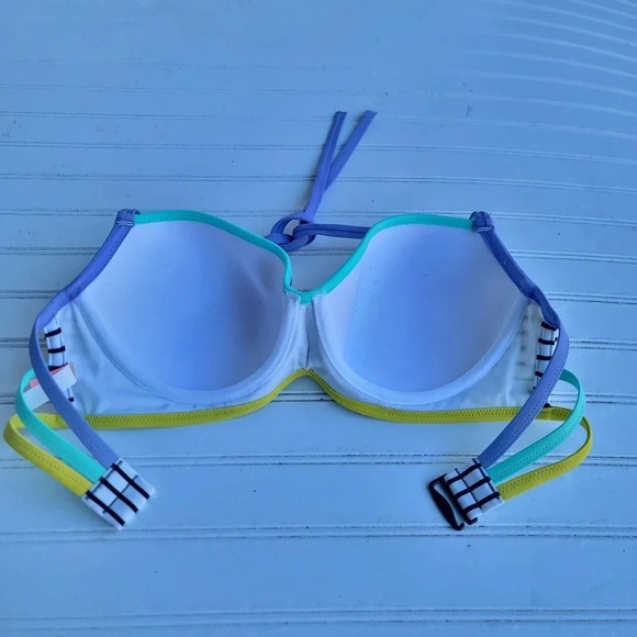 Victoria's Secret 32DDD Swim BIKINI Bandeau Black White Colorblock Striped 84Z - Picture 3 of 11